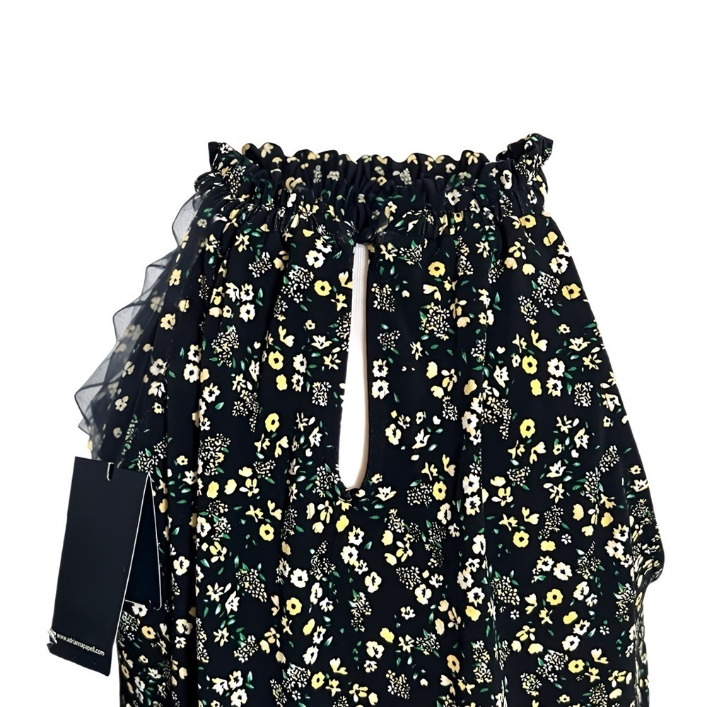 Adrianna Papell Floral Halter Blouse Black Chiffon Boho Cottagecore Top M NWT - Picture 7 of 12